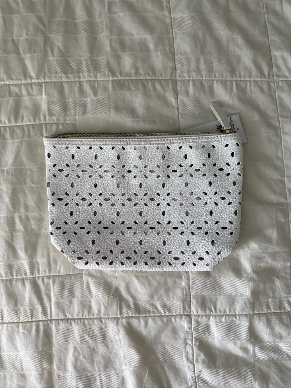 White Perforated Leather Cosmetic Pouch - Saks